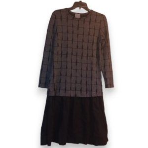 Tweed 1 Piece Plaid Dress Black & Gray Women's Long Sleeve Size XS